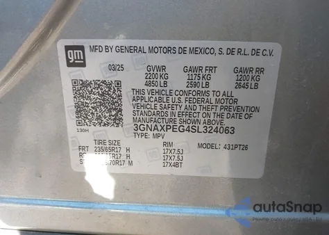 2025 Chevrolet Equinox Awd Lt z USA, uszkodzony, nr VIN 3GNAXPEG4SL324063